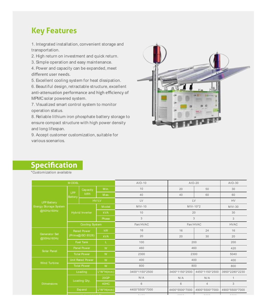 Stations hybrides tout-en-un solaire, éolien, batterie et groupe électrogène